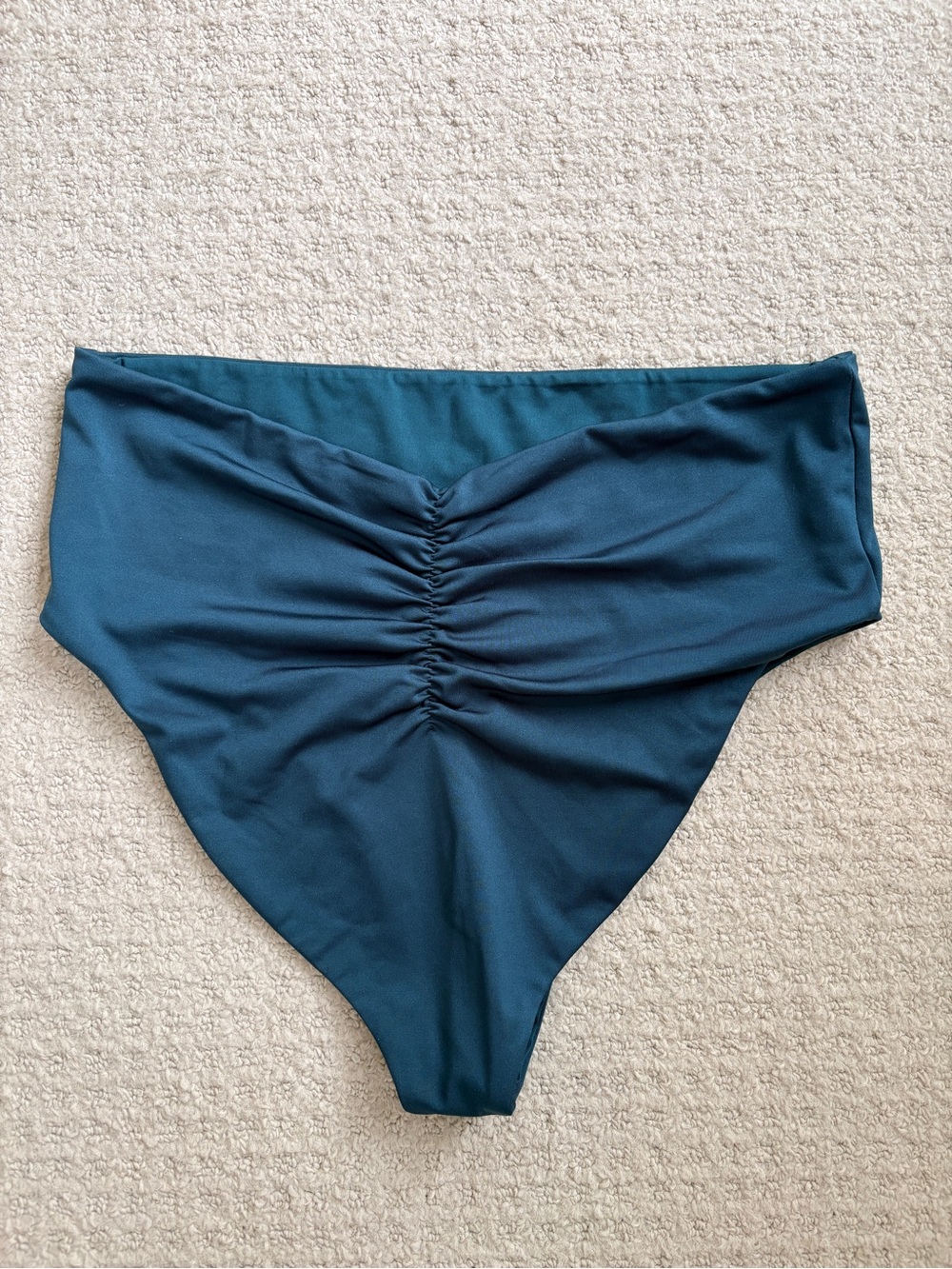 High-Waist Teal Ruched Bikini Bottom - Women Swim Bikinis